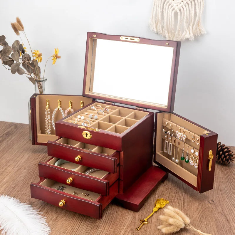 Wood Jewelry Box Big Size Ring Necklace Earrings Jewelry Box Organizer Drawer Bracelet Display Stand Women Accessories Storage