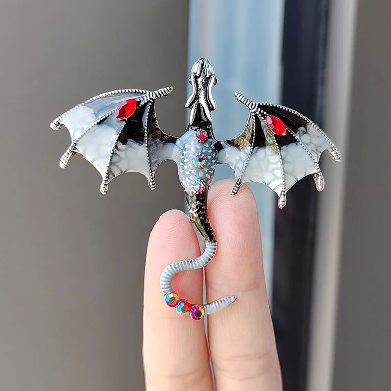 Retro Enamel Dragon Brooches For Women Men 6-color Rhinestone Flying Legand Animal Party Office Brooch Pins Gifts