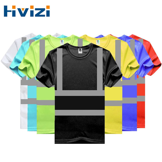 Plus Size 4XL Reflective Shirts High Visibility Short Sleeve T Shirts with Reflective Tape for Men and Women Workwear Shirt