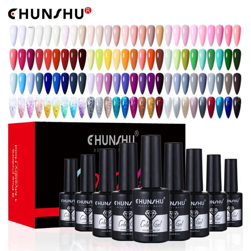 CHUNSHU Color Nails Art Gel Polish Lacquer Nail Kit Supplies for Professionals 9Pcs Soak Off UV LED High Pigment Gel Nail Polish