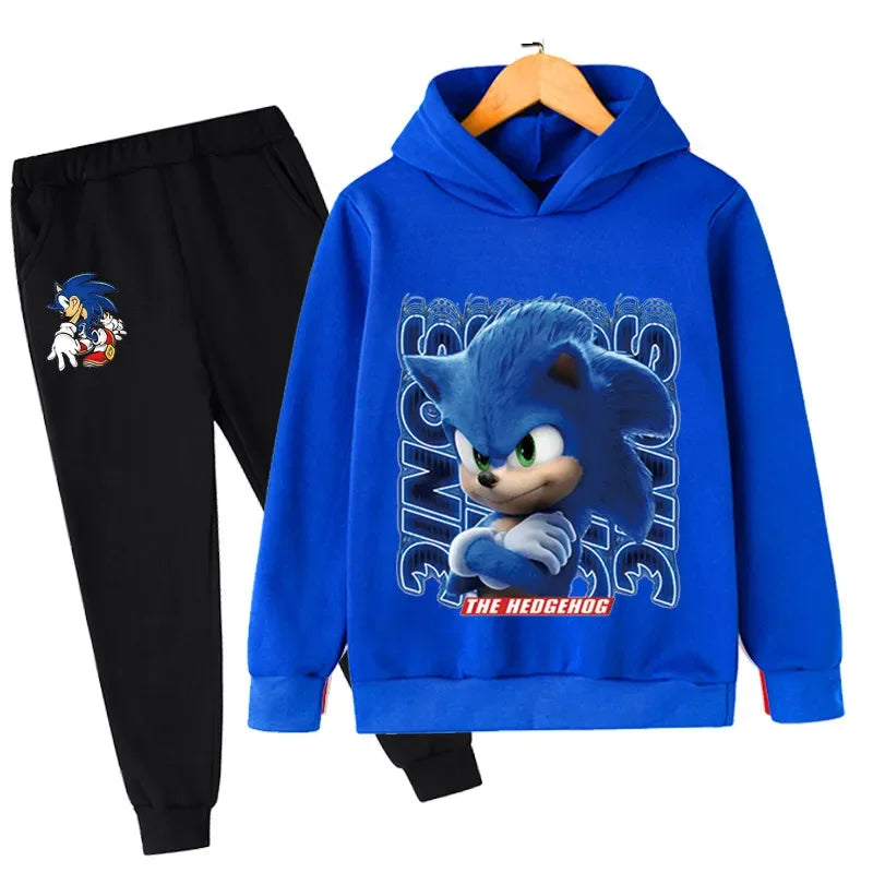 4-14 Years Old Kids Sonic Hoodies Sets Children's Cotton Autumn And Spring Long Sleeve Sweatshirts Trousers 2pcs Costume Outfits