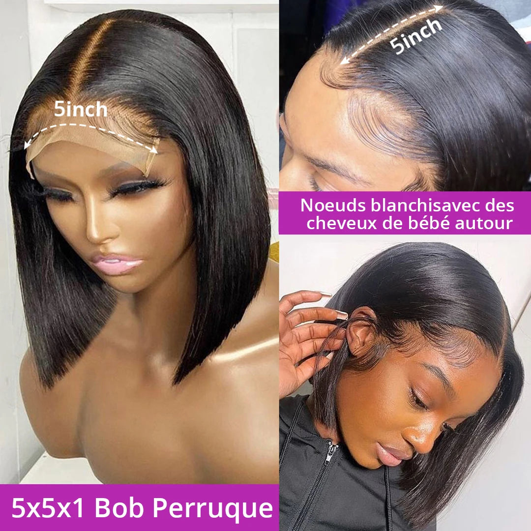 Short Bob Human Hair Wigs For Women Straight Wig Brazilian 5x1 T Part Transparent Lace Wig Cheap Frontal Human Wigs Pre Plucked