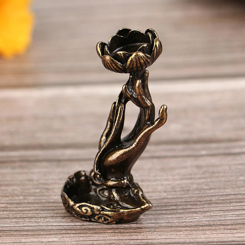 1Pc Vintage Buddha Hand Lotus Incense Burner home decorations Backflow Incense Holder ornaments For Home Room Tea Table Decor