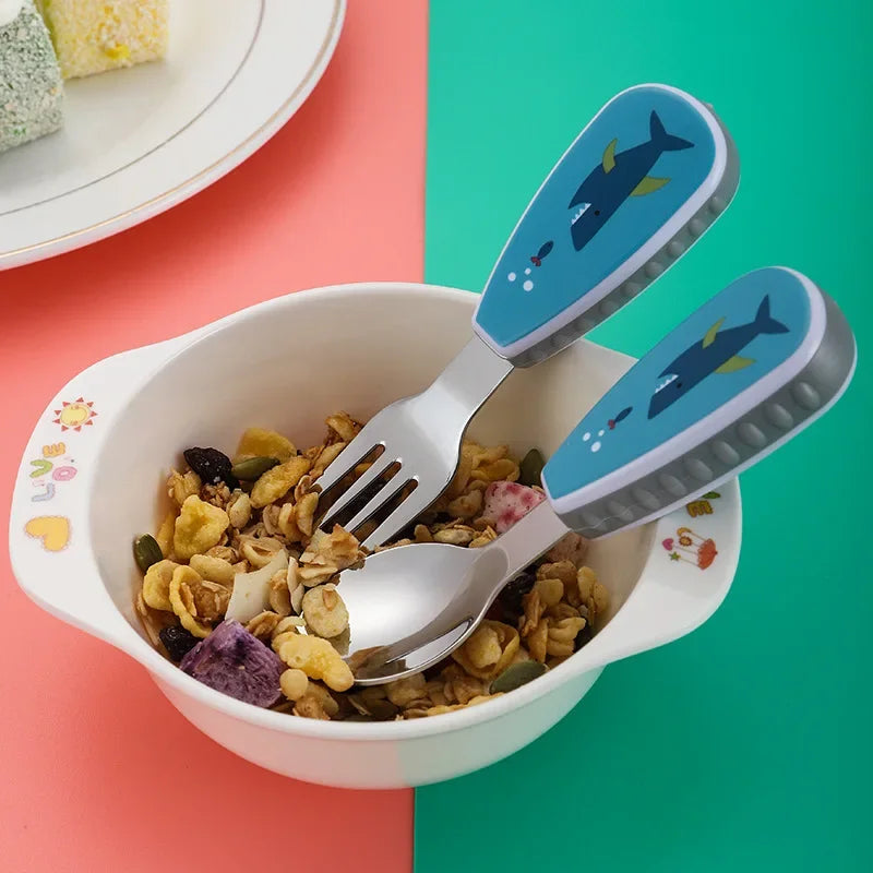 Cartoon Tableware Set Food Training Spoon Dessert Spoon for Children Feeding Spoon Fork Baby Gadgets Children's Cutlery for Kids