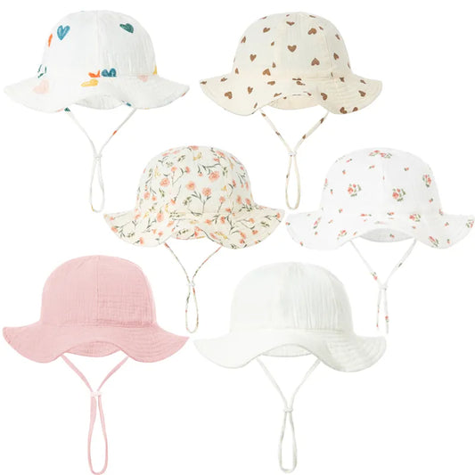 Baby Cotton Bucket Hat New Children Sunscreen Outdoor Caps Boys Girls Print Panama Hat Unisex Beach Fishing Hat For 3-12 Months