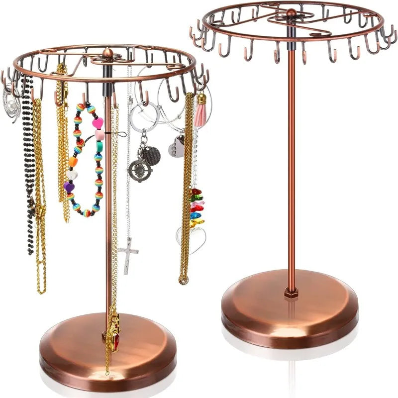 Rotating Metal Jewelry Stand 23 Hooks Detachable Hanging Shelf Earrings Necklace Bracelet Ring Organizer Jewelry Display Rack