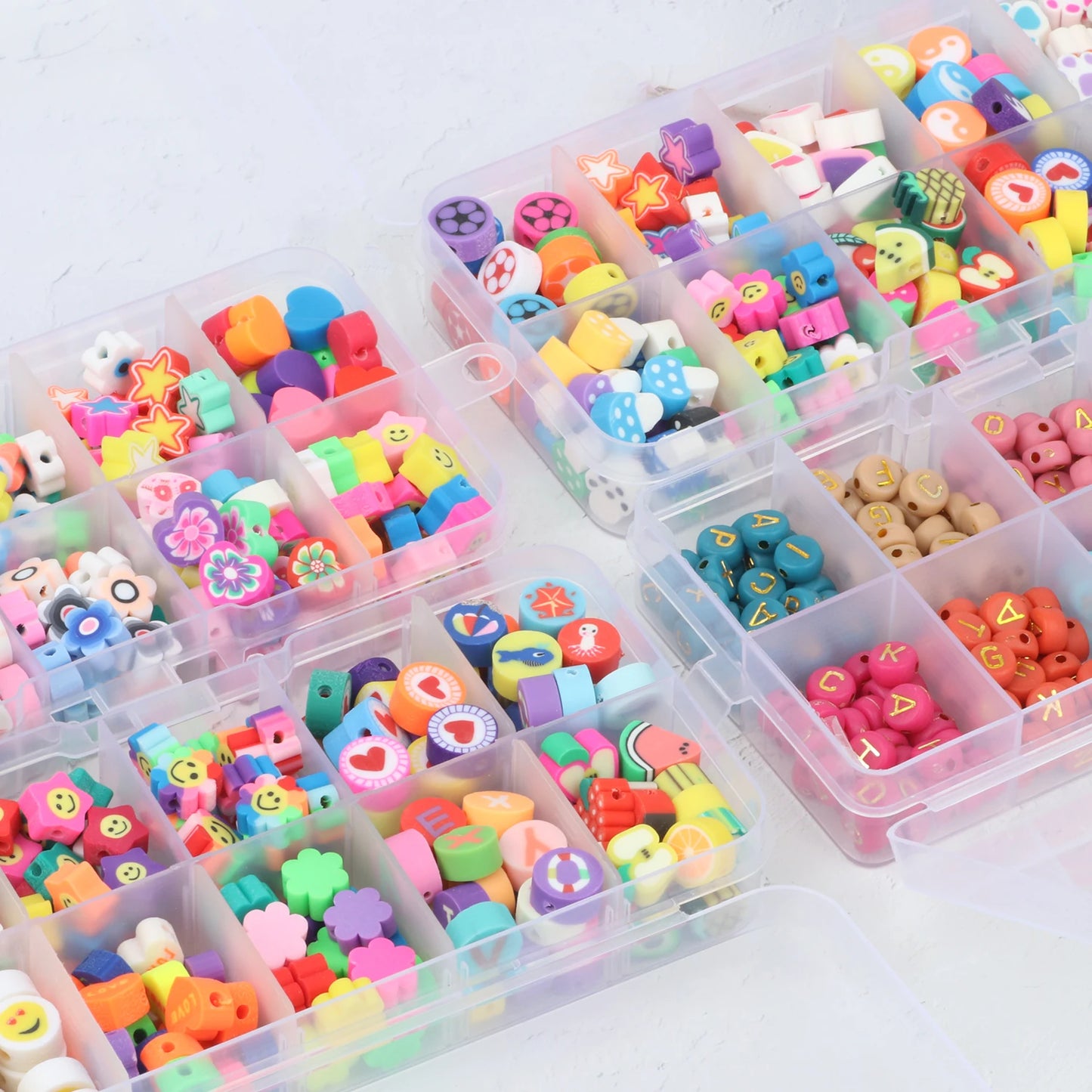 45 Types Boxed Beads Kits Polymer Clay Acrylic Letter Seed Beads Jewelry Making Kit Set Elastic Cord for Girls Kids DIY Bracelet