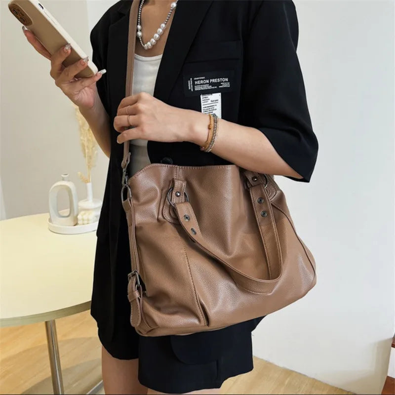 Soft Large Capacity Luxury Bag Handbags For Women Design Pu Leather Women's Shoulder Bag 2023 Tote Retro Oversized Shopper Bag