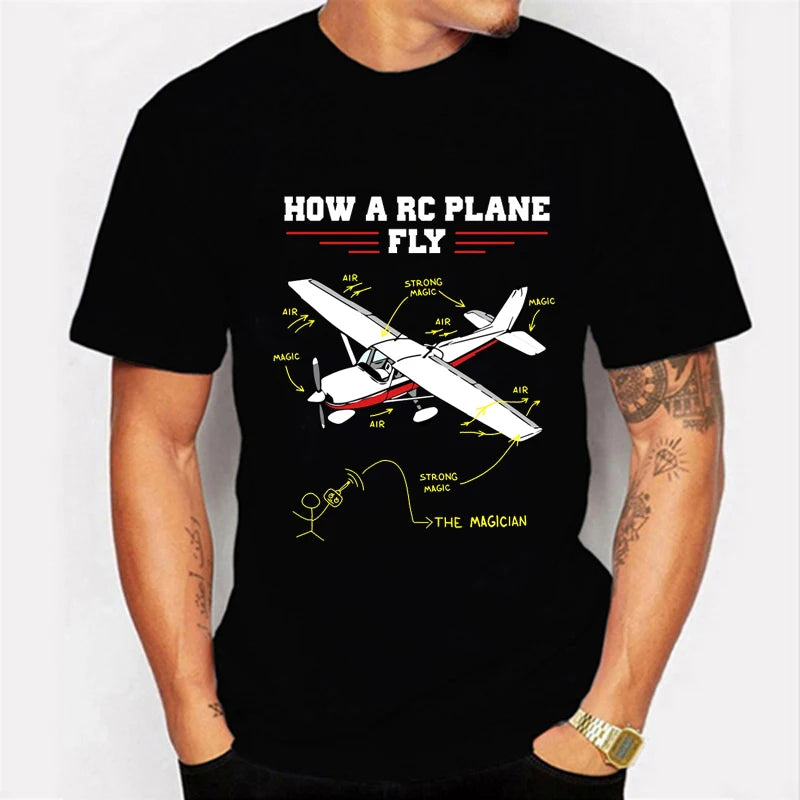 RC Airplane Pilot Vintage T-shirt for Men Clothes Male T-shirts Summer Plus Size Tees Oversized T Shirt Male T-shirts Clothes