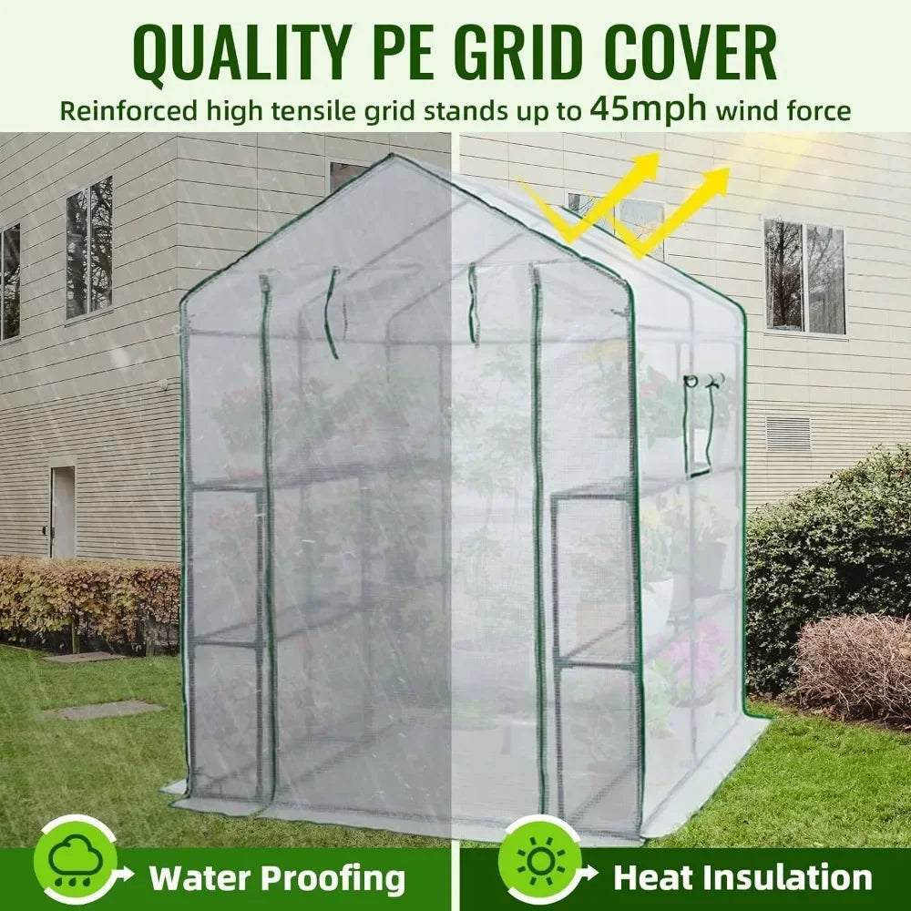 Gardening 8 Shelves Prefabricated House Housing PE Cover Home Garden 56 X 56 X 75'' Greenhouses for Outdoors Greenhouse Supplies