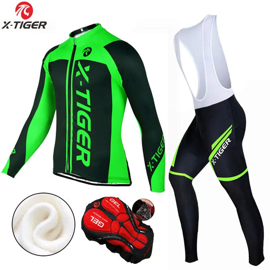 X-Tiger Winter Cycling Jersey Set Thermal Fleece Cycling Clothes MTB Bicycle Clothing Keep Warm Mountain Bike Cycling Wear Suit