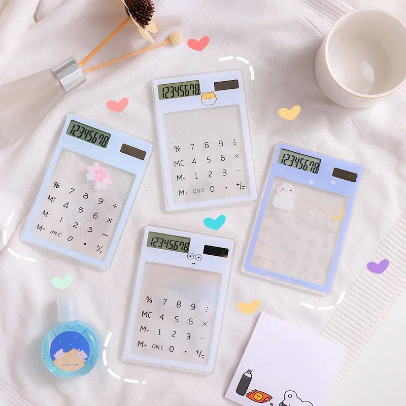 1PCS Transparent Cute Cartoon 8-digit Calculator Solar Energy Mini Portable Calculator Pocket  School Supplies Kawaii