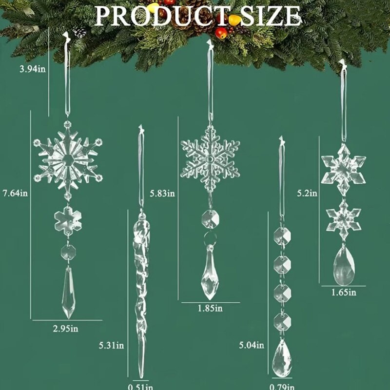 5pcs Christmas Decoration Acrylic Icicle Pendants Ice Strip Pendants Snow Ceiling Xmas New Year Christmas Tree Pendants 2024