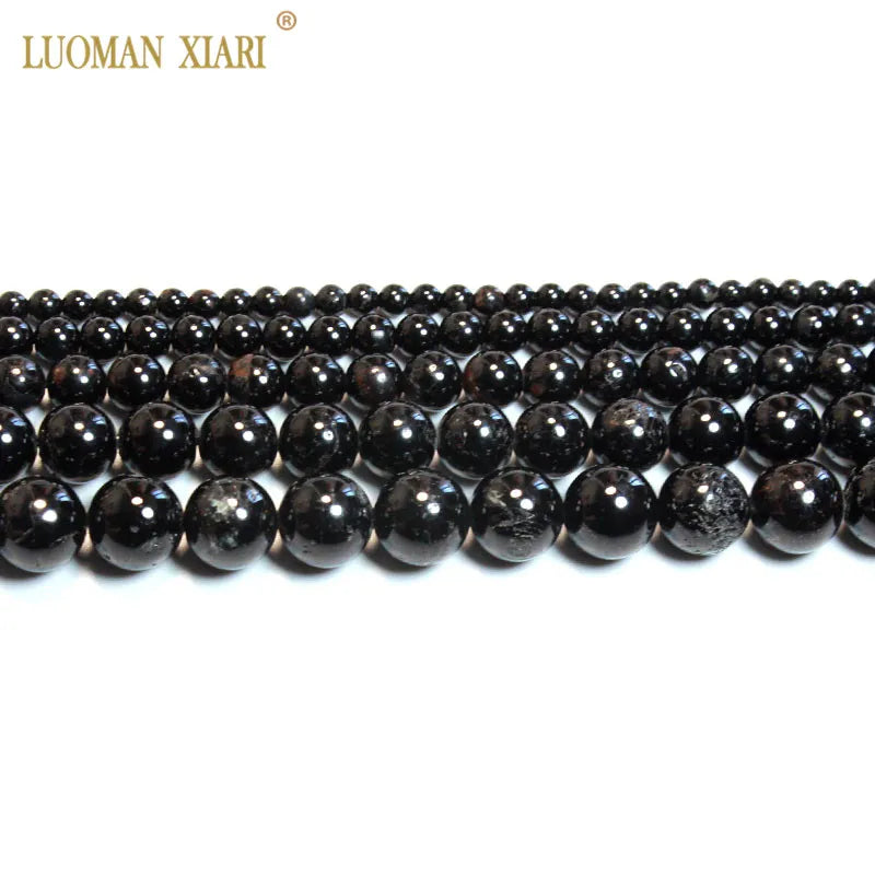 Wholesale 100% Natural Black Tourmaline Round Gem Stone Beads For Jewelry Making DIY Bracelet Necklace 4/6/8/10/12mm Strand 15''