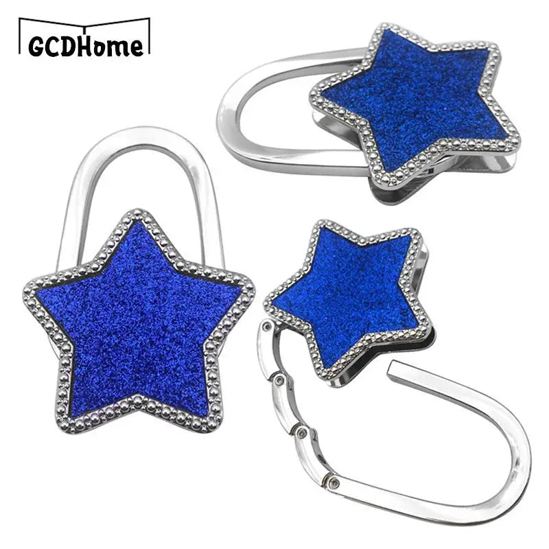 New 1pc Portable Star Shape Bag Hook Shiny Folding Table Edge Handbag Hanger for Home Keychain Cute Bag Pendant