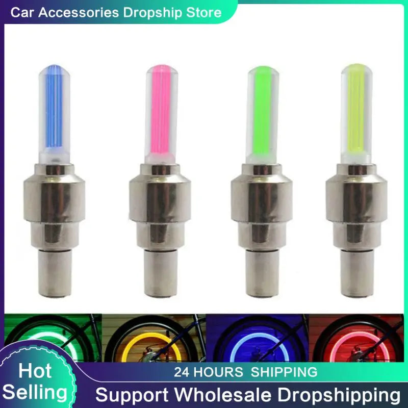 2PCS Bicycle Tire Valve Cap LED Light Mountain Bike Flash Light Cycling Tyre Wheel Tire Lamp Motorcycle Neon Wheel Lamp accessor