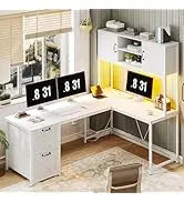 SEDETA L , 94.5 Inch Office Power Outlet &Amp; Pegboard, L Shaped Desk With Led Light, Keyboard Tray, Stora