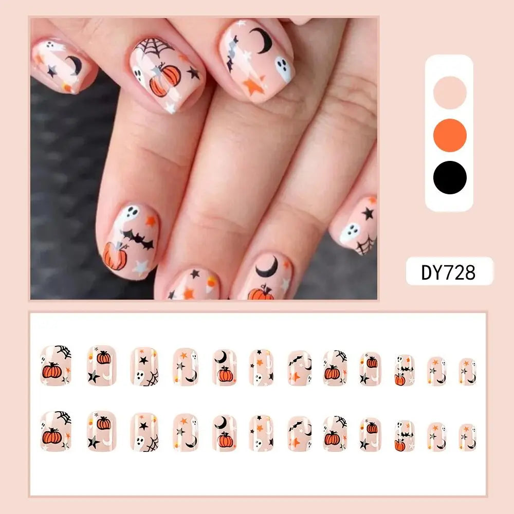 French False Nails Manicure Halloween Cartoon Fake Nials Funny Pumpkins Detachable Press on Nails Women