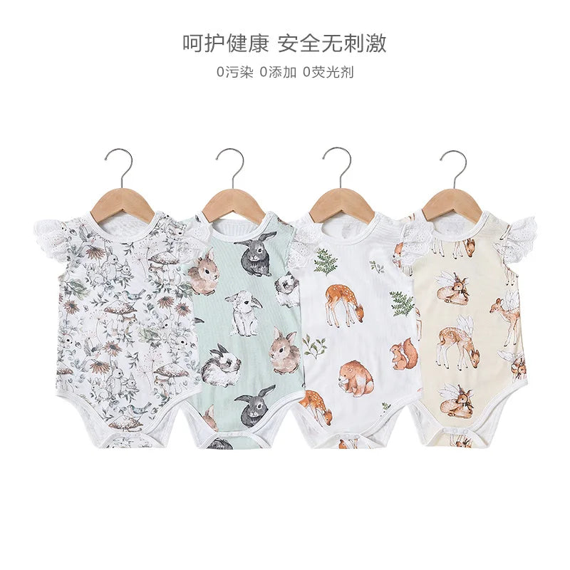 Baby Boys Bodysuits 2023 New Summer Brand Design Infant Toddler Cartoon Print Short Sleeve Jumpsuits Newborn Girls Cute Clothing