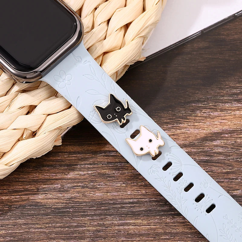 Animal White Black Cat Charms Jewelry for Iwatch Bracelet Accessories Stud for Apple Strap Soft Silicone Watchband Charms Nails