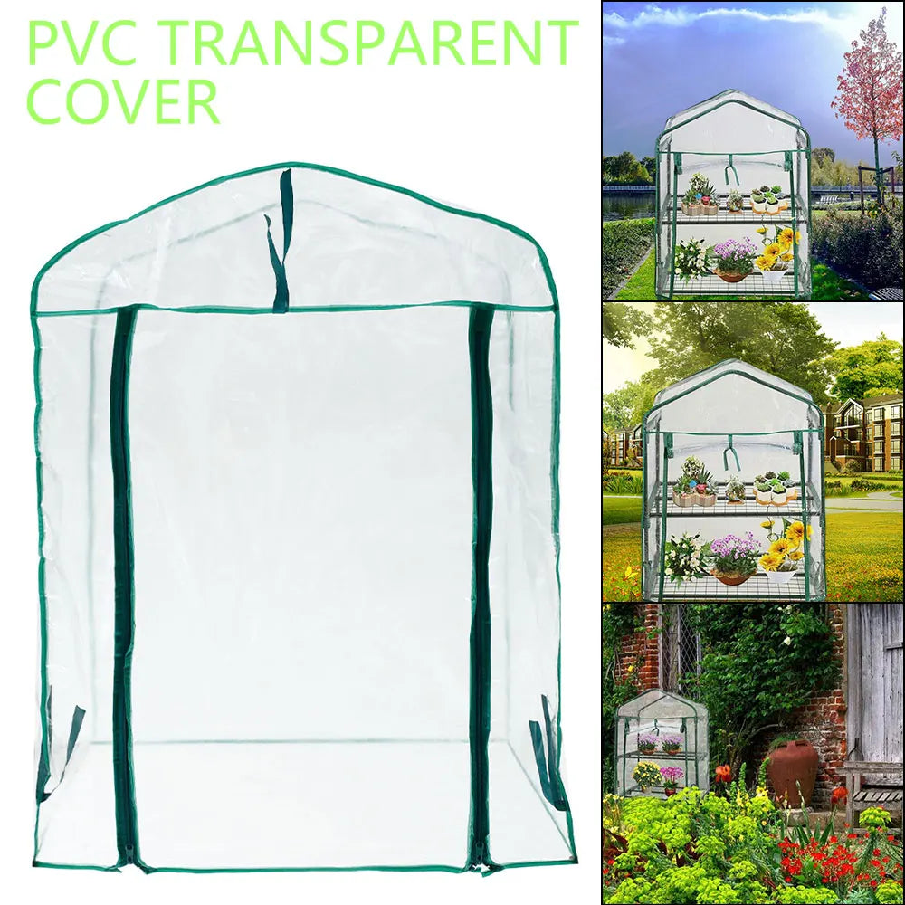 Walk-in Greenhouse Cover Waterproof PE Greenhouse Replacement Cover with Roll-up Zipper Door UV-Resistant Small Warm House