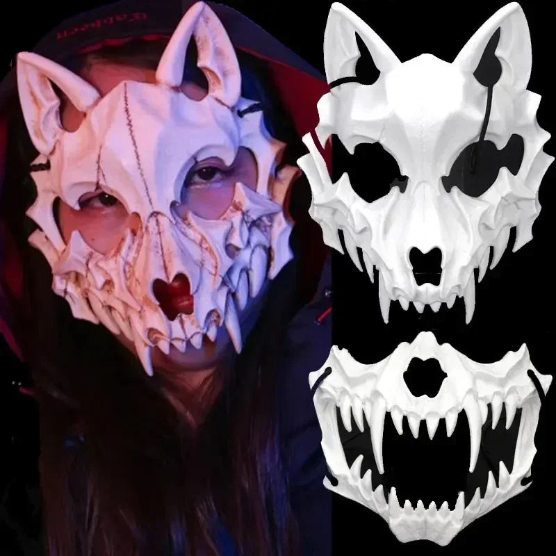 Skull Costume Mask Half-face Mask Dragon Tiger Man Wolf Horror Cosplay Party Props Animals Skull Dress-Up Tool for Unixse