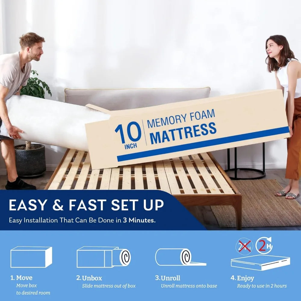 Queen Mattress in a Box 10 Inch Mattresses for Platform Bed Double Size Daybed Green Tea Memory Foam Medium Firm Futon Pad Mat