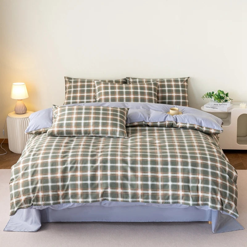 100%Pure Cotton Duvet Cover Japanese Style Plaid Quilt Cover Single/Queen/king Size housse de couette220x240cm for Men Bed Cover