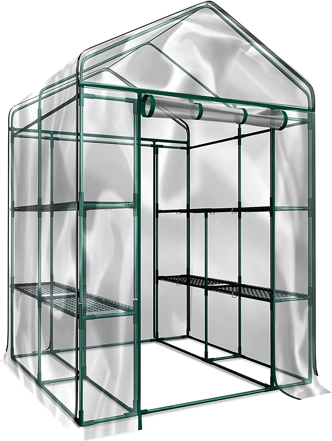 Greenhouse - Walk in Greenhouse with 8 Sturdy Shelves and PVC Cover for Indoor or Outdoor Use  gardening tools and equipment