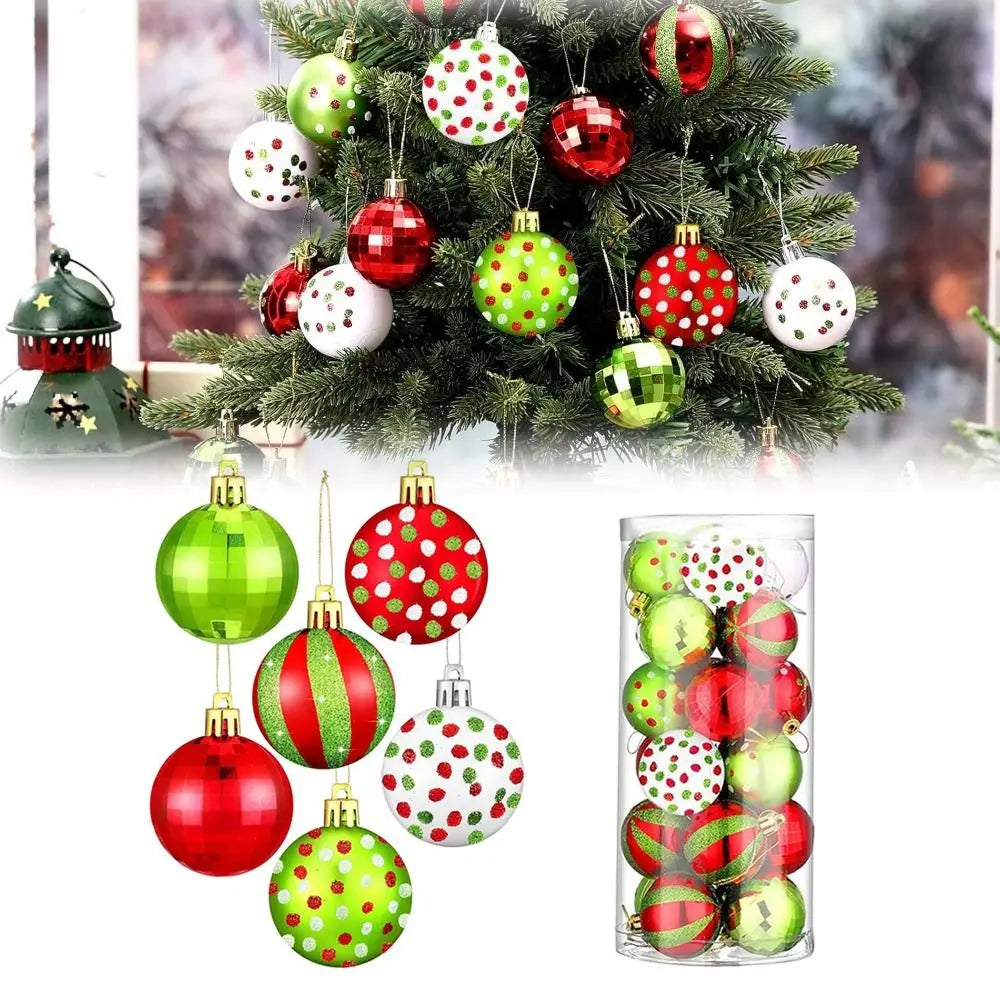 24pcs New 2.4 Inch Christmas Balls Ornament Glittering Plastic Tree Decoration Swirl Pattern Handmade Elf Balls Party Decor