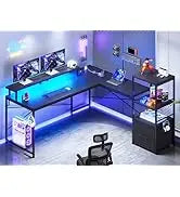 SEDETA L , 94.5 Inch Office Power Outlet &Amp; Pegboard, L Shaped Desk With Led Light, Keyboard Tray, Stora