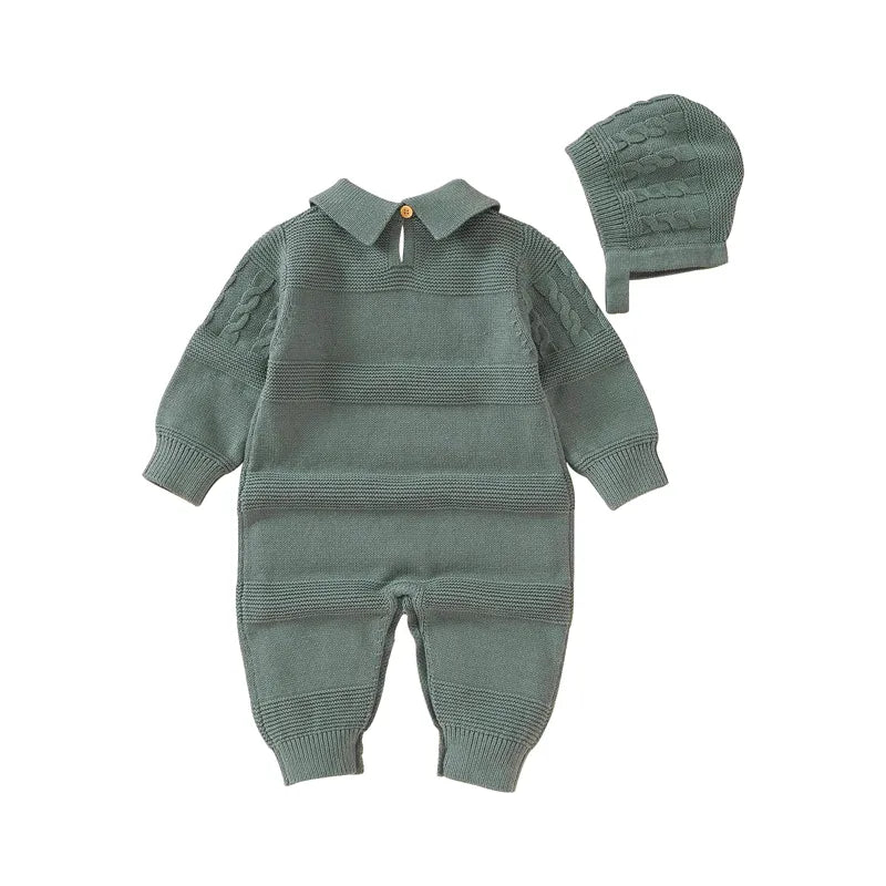 Baby Rompers Clothes Winter Long Sleeve Knitted Newborn Boy Girl Cotton Jumpsuits Hats Sets Autumn 0-18m Toddler Infant Outfits