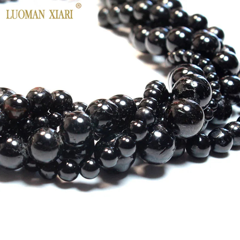 Wholesale 100% Natural Black Tourmaline Round Gem Stone Beads For Jewelry Making DIY Bracelet Necklace 4/6/8/10/12mm Strand 15''