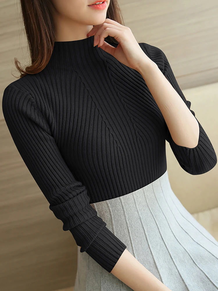 Turtleneck Sweater Women Fashion 2023 Autumn Winter Black Tops Women Knitted Pullovers Long Sleeve Jumper Pull Femme Clothing