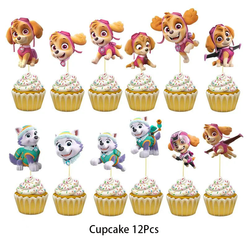 12 Pcs Cute Cake Toppers Paper PAW Patrol Dog Theme Cupcake Toppers Picks Kids Birthday Wedding Party Decoration