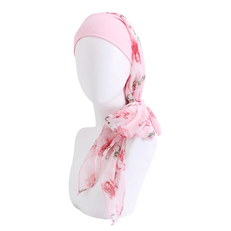 Women Bandana Muslim Headwear Turbans Long Ribbon Head Scarf Head wraps Cancer Chemo Hats Pre-Tied Hair accessories for Women