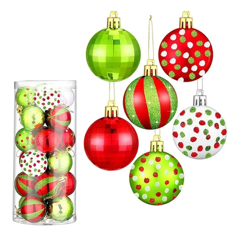 24pcs New 2.4 Inch Christmas Balls Ornament Glittering Plastic Tree Decoration Swirl Pattern Handmade Elf Balls Party Decor