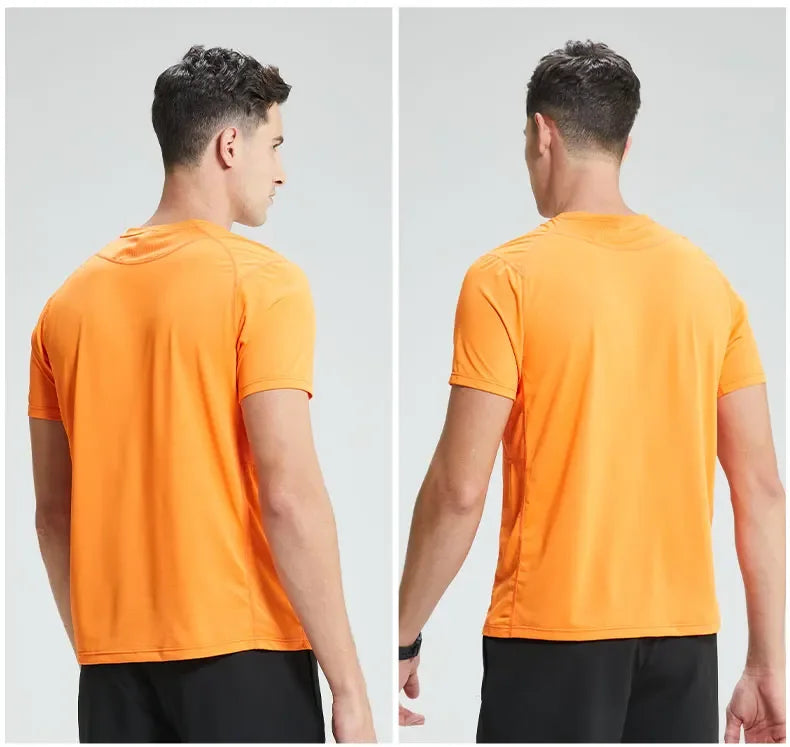 Men's Bodybuilding T-Shirt Elastic Quick Dry Sport Tops Athletic Gym Workout Short Sleeves Women's Yoga Tee Running Clothes