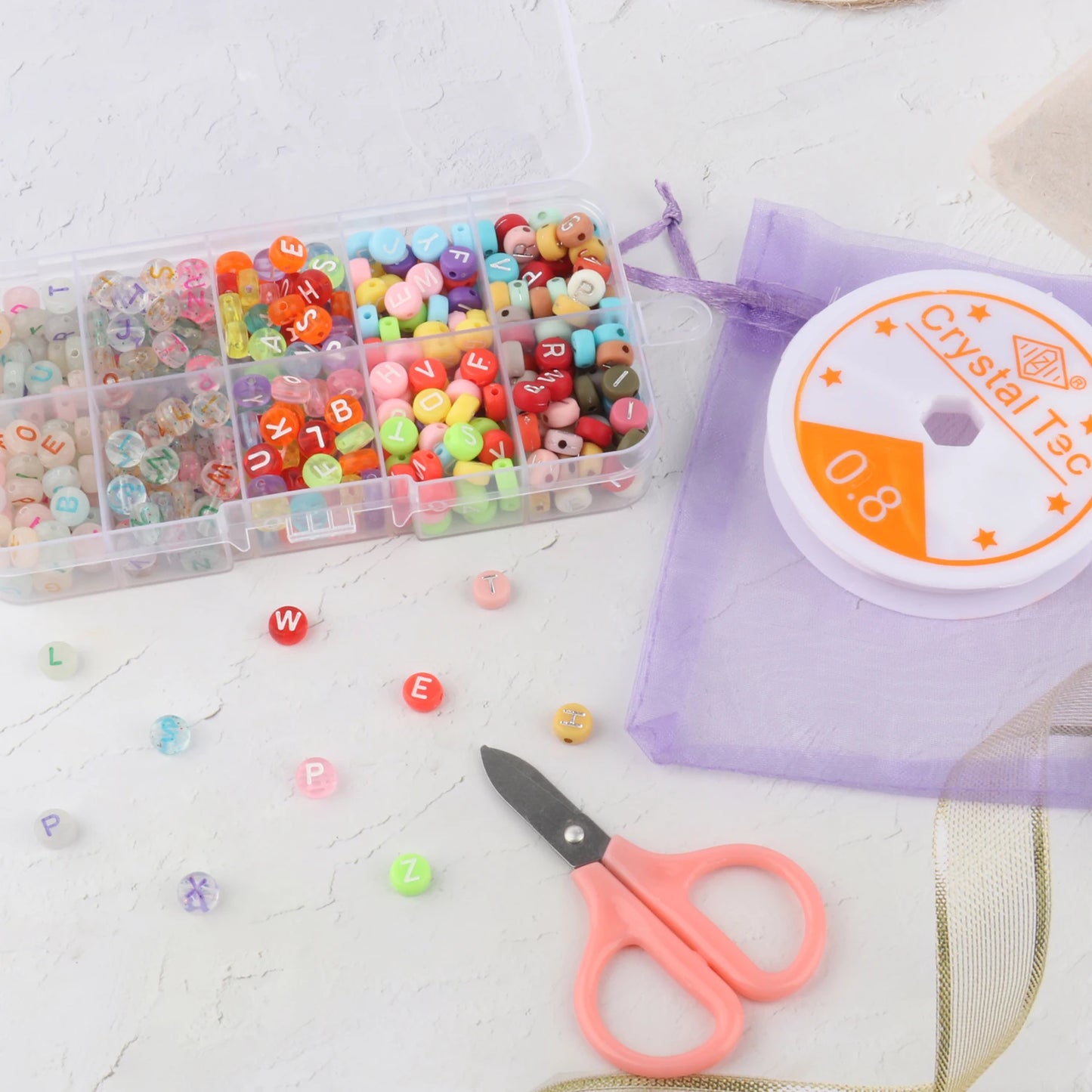 45 Types Boxed Beads Kits Polymer Clay Acrylic Letter Seed Beads Jewelry Making Kit Set Elastic Cord for Girls Kids DIY Bracelet