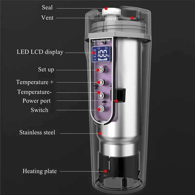 Digital Thermal Bottle Stanley Original Cup Car Heating Electric Kettle Stainless Smart Temperature Control Touch 12V 24V 70W