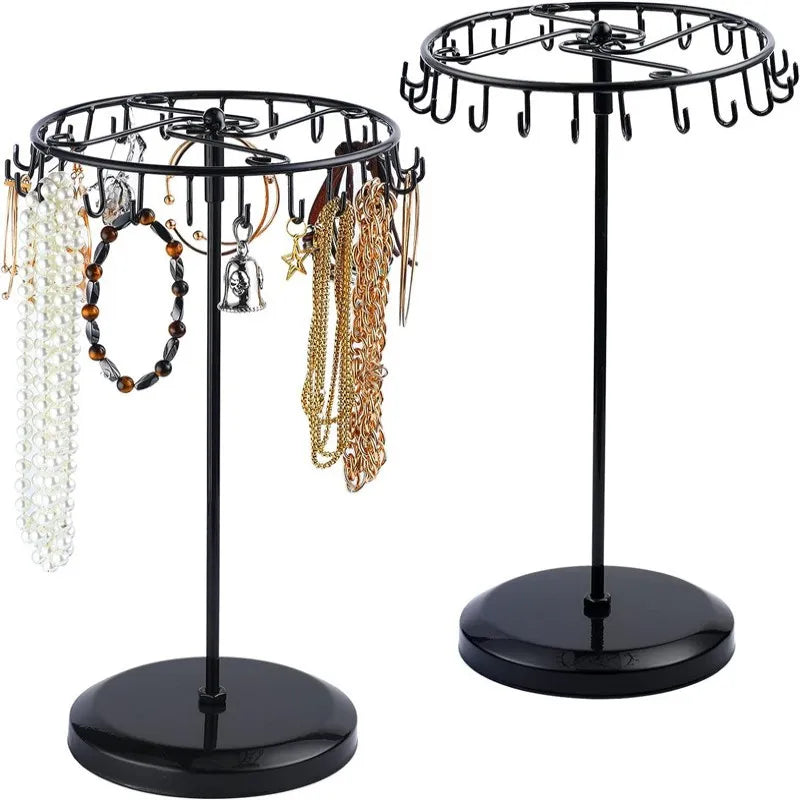 Rotating Metal Jewelry Stand 23 Hooks Detachable Hanging Shelf Earrings Necklace Bracelet Ring Organizer Jewelry Display Rack