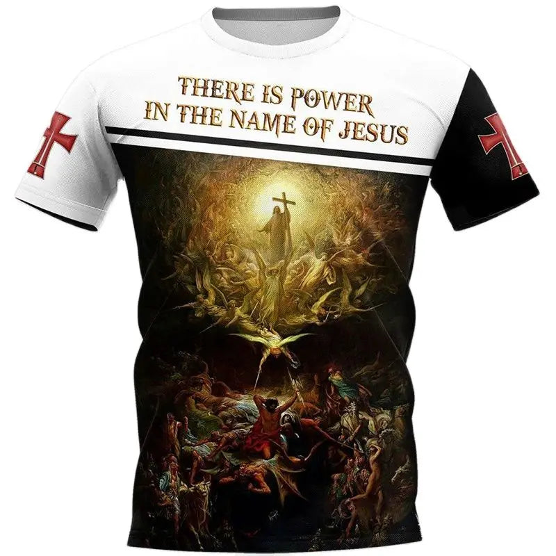 Men's Vintage Tshirt 3d Christian Jesus Printed T-shirt Harajuku Streetwear Men Clothing Oversized Blouse Tee Prayer Tops