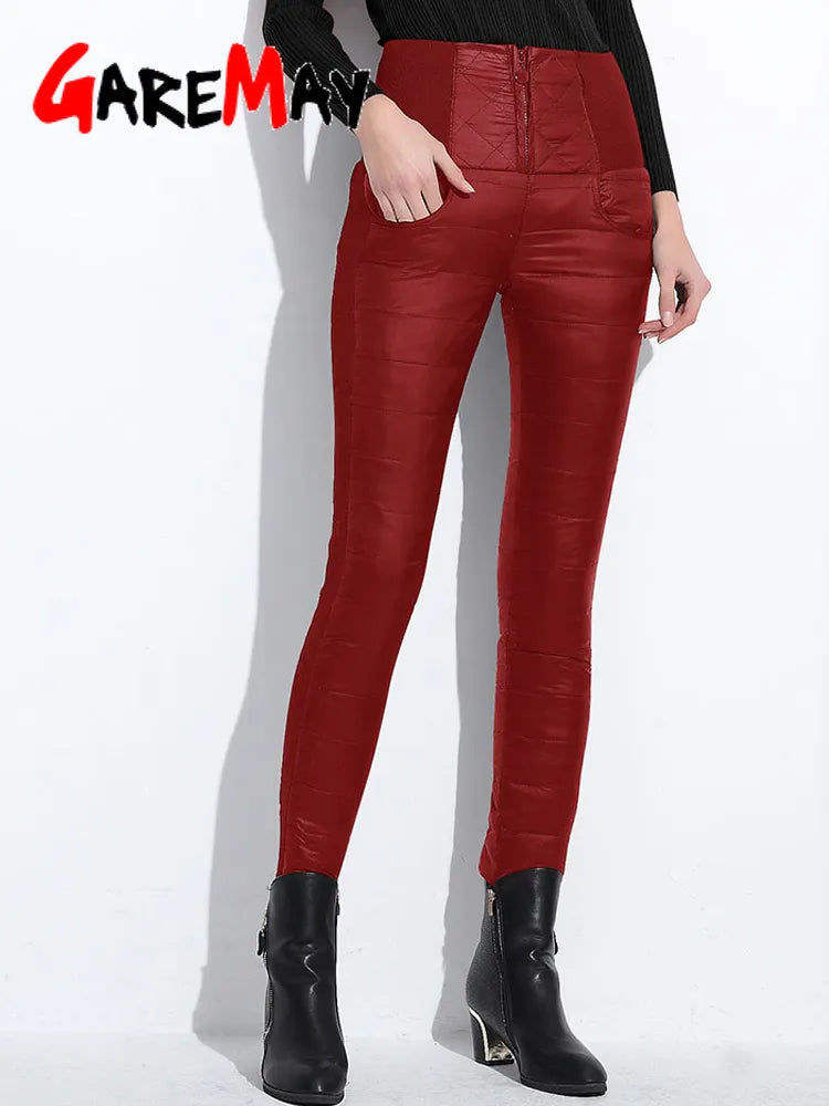 Winter Women Down Pants Velvet Trousers Thickening Slim Thermal Female Warm Trousers Legging High Waist Pants