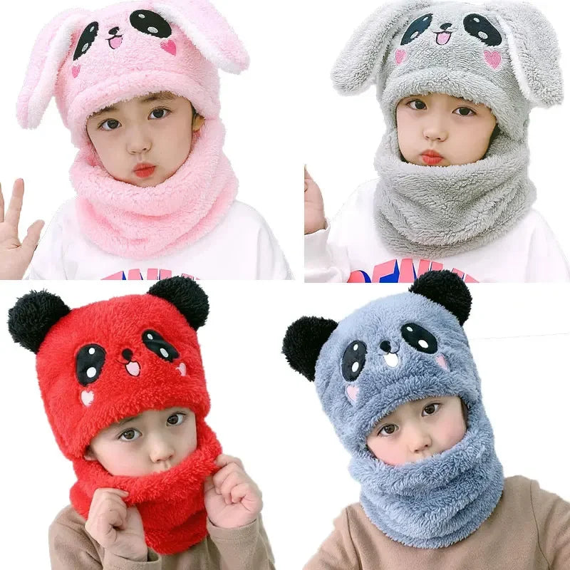 Winter Children's Hat Warm Caps for Kids Girls Boys Winter Hat+scarf One Piece Cute Warm Ear Protection Baby Bucket Hat