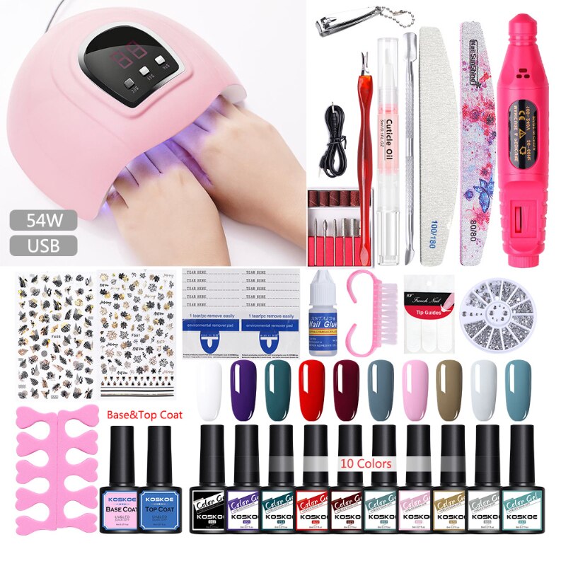 Professional Nail Set Nail Gel Kit with 120W/54W UV Nail Lamp and Nail Drill for All Drying Gel Nail Polish Manicure Set