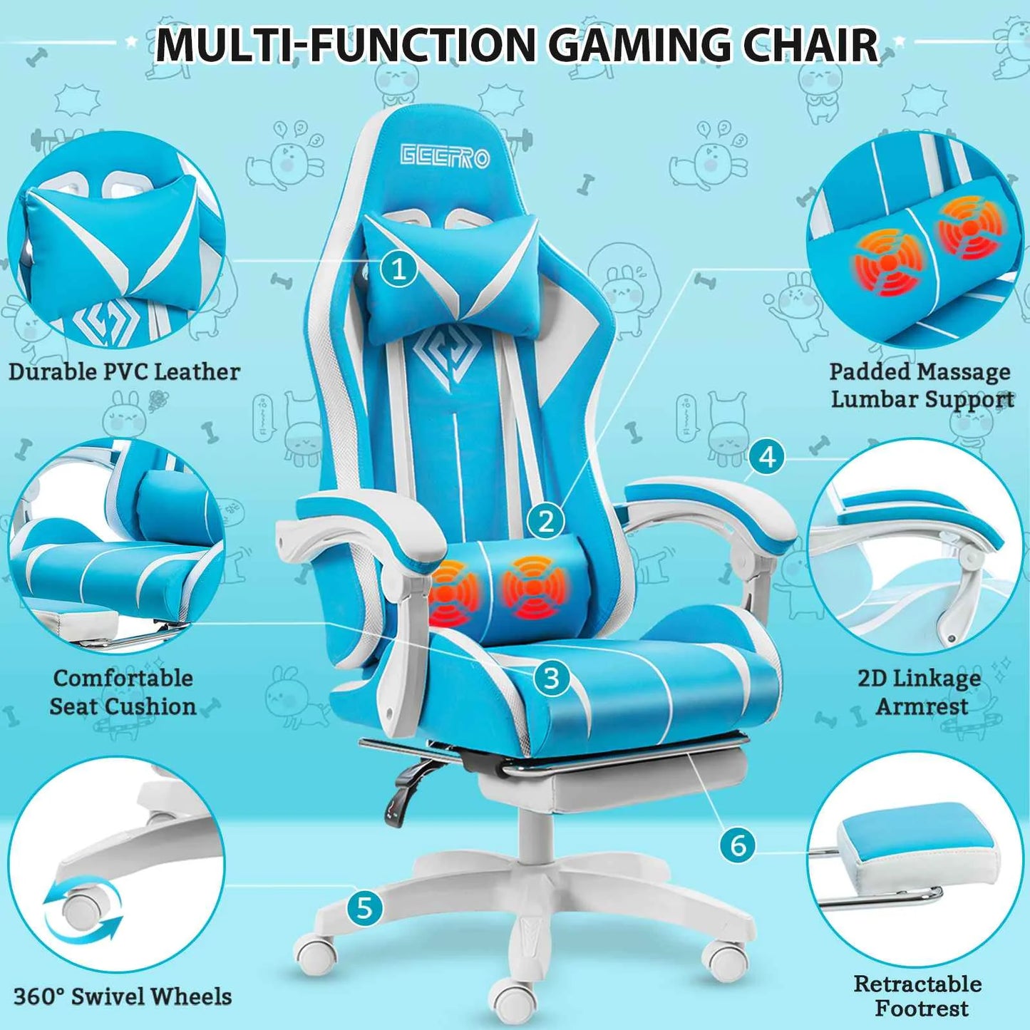 High Quality Gaming Chair RGB Light Office Chair Gamer Computer Chair Ergonomic Swivel Chair 2 Point Massage Gamer Chairs