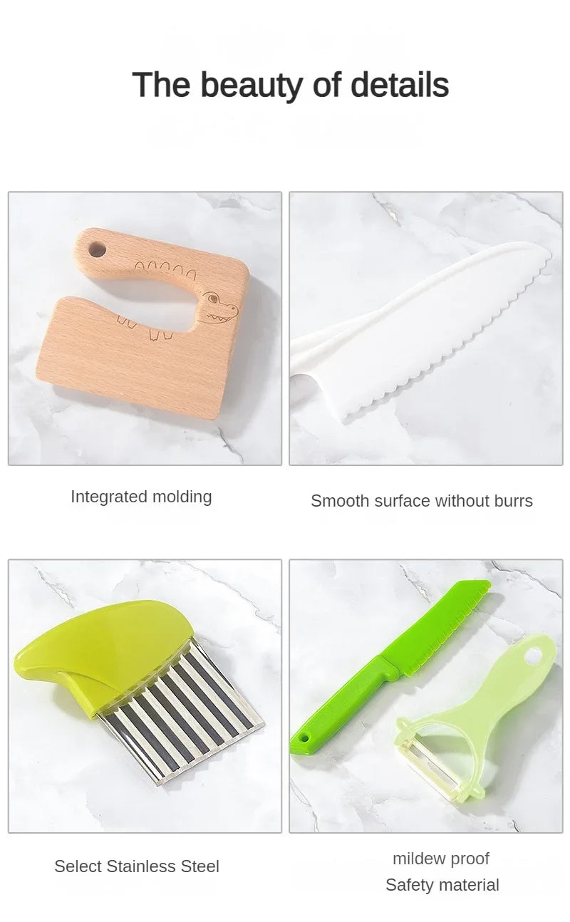 11/13/17 Pcs Serrated Edges Kids Knives Fruit Vegetable Crinkle Cutters Kids Knife Set Board Toddler Knife Peeler Kitchen Tools