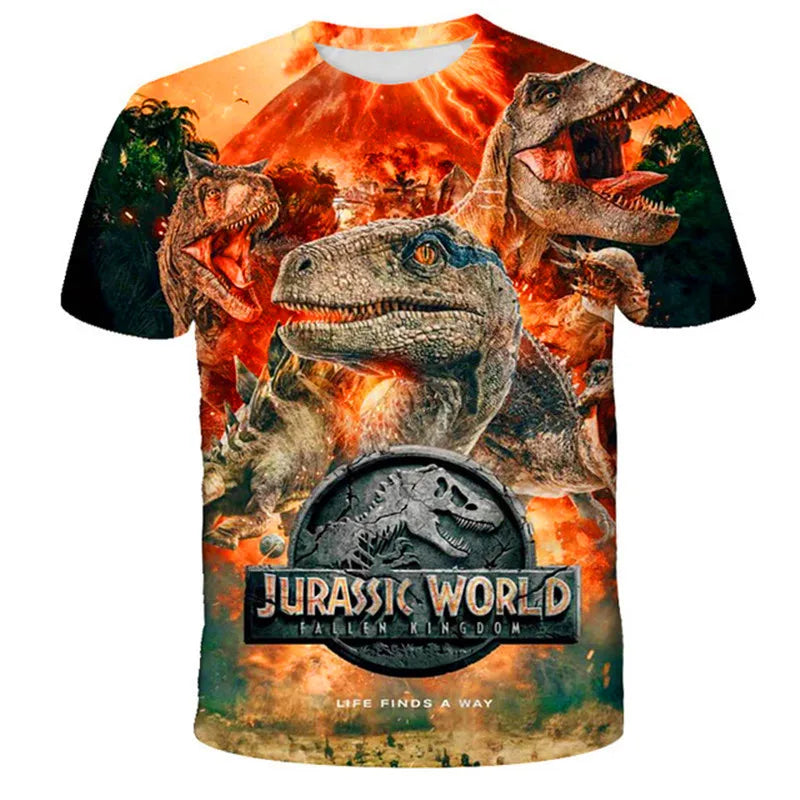 Kids Dinosaur Jurassic Park T-shirt For Boys Summer Children's Clothes Short-sleeved Breathable Cartoon Print Tops Dropshipping