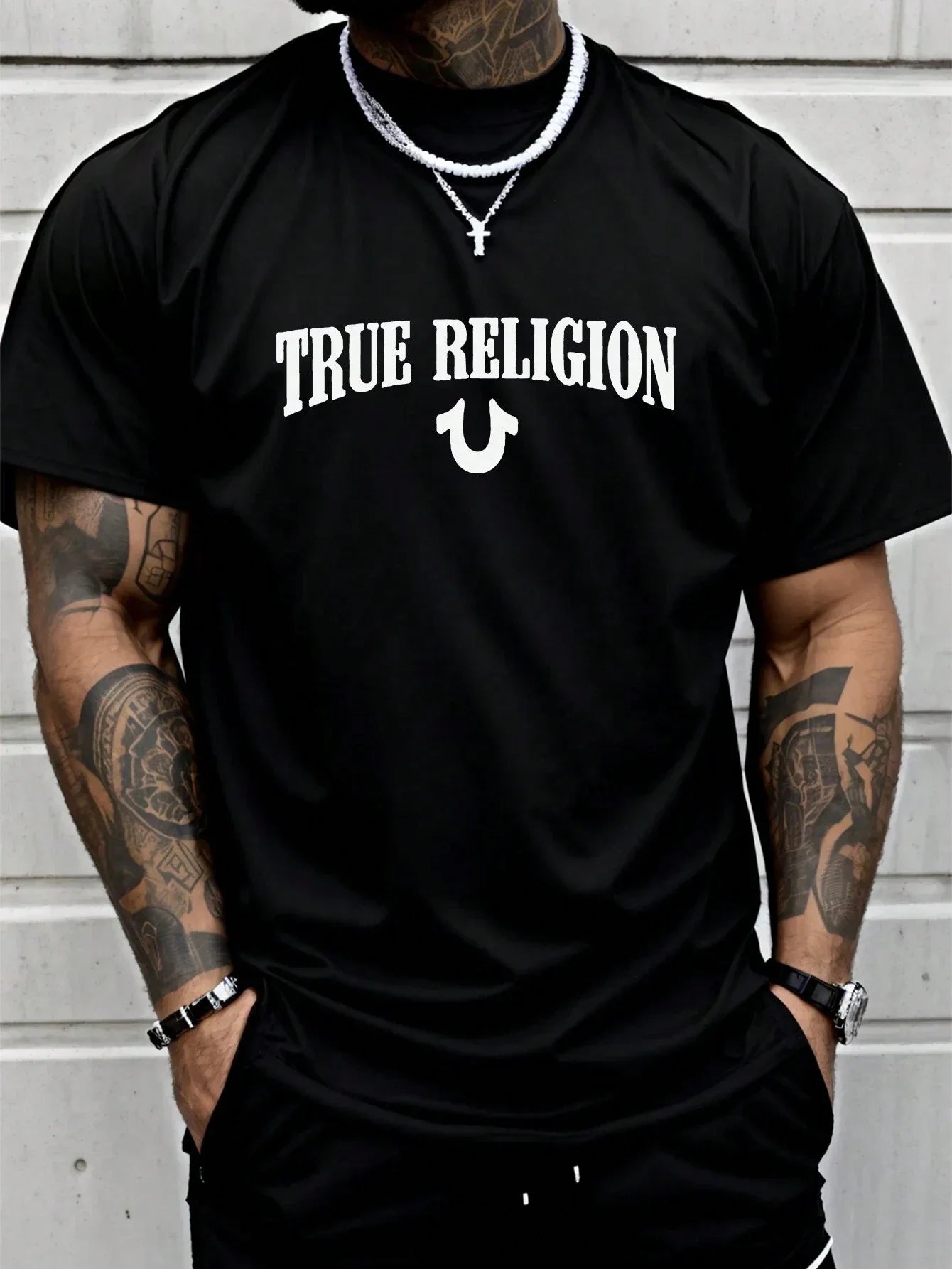 True Religion Men Cotton T-shirt Luxury Brand Fashion Big Size Top Casual Short Sleeve Streetwear Classic Print New Arrival Tee