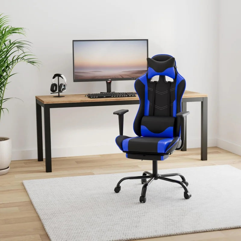 Swivel Desk Chair,Reclining Computer Lumbar Support and Headrest,Racing Style Video Gamer (Blue)